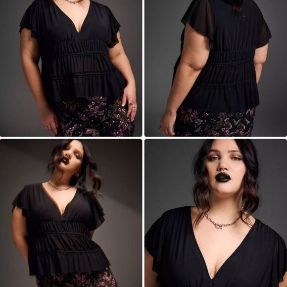 New! Nightfall Mesh Peplum Top - Picture 1 of 5